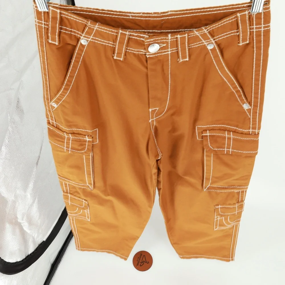 True Religion‎ Big T Double Pocket Baggy Cargo Jeans Caramel Cafe Size 28 Cotton